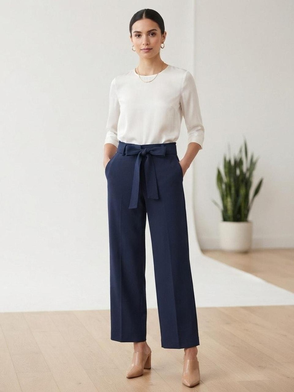 NWT Quince Stretch Crepe Tie-Waist Pants